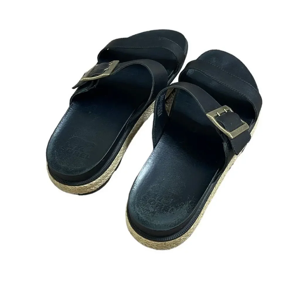 SOREL ROAMING BUCKLE SLIDE JUTE BLACK SIZE 9‎